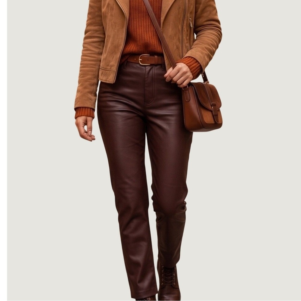 Express Vegan Leather Flare Pants Womens 2R Brown NEW High Rise Mahogany